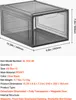 A transparent, stackable shoe storage box with dimensions and product details shown. Podgląd zdjęcia produktu