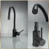 A collage of images showing a black kitchen faucet with water running. Produktbild-Vorschau
