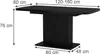 A black dining table with dimensions indicated by measurement lines and text. Podgląd zdjęcia produktu