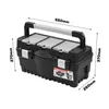 A black toolbox with dimensions indicated by measurement lines and text. Náhľad obrázku produktu