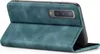 A teal flip cover case for a smartphone is shown open, revealing the phone's camera module. Produktbild-Vorschau