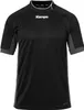 A black short-sleeved t-shirt with gray accents on the sides and sleeves, featuring a white Kempa logo on the chest. Voir les images du produit