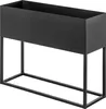 A black rectangular planter on a black metal stand, shown against a white background. Produktbild-Vorschau