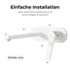 A technical drawing with dimensions of a white wall-mounted faucet. Podgląd zdjęcia produktu