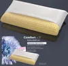 A cutaway view of a pillow showing its layers, with marketing text and a dandelion graphic. Produktbild-Vorschau