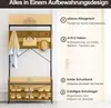 A hallway storage unit with labeled features. Voir les images du produit