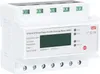 A white three-phase din rail energy meter with a green LCD screen and indicator lights. Produktbild-Vorschau