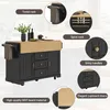 A kitchen island cart with various features highlighted by text overlays. Produktbild-Vorschau