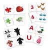 A collection of puzzle pieces for an educational game, featuring numbers, letters, animals, and objects. Podgląd zdjęcia produktu