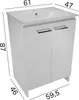 A white bathroom vanity with a sink, shown with dimensions indicated by lines and numbers. Produktbild-Vorschau