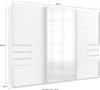A white sliding door wardrobe with dimensions indicated. Produktbild-Vorschau