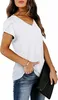 ASKSA Damen V-Ausschnitt Kurzarm T-Shirt Blütenblatt Ärmel Produktbild-Vorschau 3