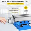 A close-up view of a high-precision compound table with labels pointing out its features. Produktbild-Vorschau