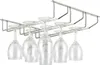 A silver-colored metal wine glass rack hanging from a ceiling or shelf, with several wine glasses suspended from it. Produktbild-Vorschau