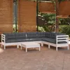 7-tlg. Garten-Lounge-Set mit Kissen Weiß Kiefer Massivholz Produktbild-Vorschau 2