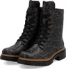 A pair of women's leopard print biker boots with platform soles, shown against a white background. Voir les images du produit