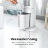 A person is pouring water into a white tower fan with a water reservoir. Produktbild-Vorschau