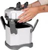 A person's hands are shown assembling or disassembling a white and gray aquarium filter. Podgląd zdjęcia produktu