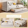 A collage of images showing a sofa bed in different configurations, with text overlays describing its features. Náhľad obrázku produktu