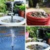 Collage of four different solar-powered fountains in various garden settings. Produktbild-Vorschau