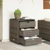 A grey poly rattan cabinet with three drawers sits on a tiled patio next to a white wall. A potted plant sits on top of the cabinet. Anteprima dell’immagine prodotto
