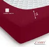 A close-up view of a burgundy fitted sheet draped over a mattress. Produktbild-Vorschau