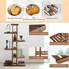 A collage of images showcasing a wooden plant stand with various close-ups of its features and materials. Produktbild-Vorschau
