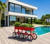 A modern house with a swimming pool and a red planter on wheels on a wooden deck. Produktbild-Vorschau