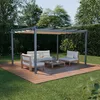 A pergola with outdoor furniture set up on a wooden deck in a garden. Produktbild-Vorschau