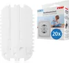 A stack of white socket protectors and a product box showing a baby interacting with an electrical socket. Anteprima dell’immagine prodotto