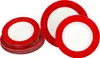 A set of red and white plates and bowls stacked and arranged on a white background. Produktbild-Vorschau
