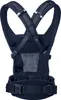 The back of a navy blue baby carrier is shown against a white background. Produktbild-Vorschau