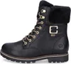 A black leather boot with fur trim and laces, shown from the side against a white background. Produktbild-Vorschau