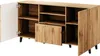 A wooden sideboard with two doors and shelves, shown from a slightly elevated angle. Náhľad obrázku produktu