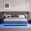 A modern bedroom with a grey upholstered bed frame featuring integrated LED lighting and bedside charging ports. Anteprima dell’immagine prodotto