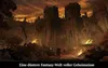 A dark fantasy scene with a ruined castle and a warrior in the foreground. Produktbild-Vorschau