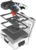 An exploded view of a tool case with inserts, showing how a drill, batteries, and charger fit inside. Náhľad obrázku produktu