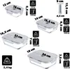 A collage of different sizes of glass vacuum containers with their dimensions and weight/volume information. Anteprima dell’immagine prodotto