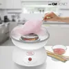A hand is shown making cotton candy with a Clatronic cotton candy maker on a kitchen counter. Podgląd zdjęcia produktu