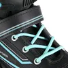 Close-up view of the lacing and strap of an inline skate. Voir les images du produit