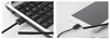 Two close-up shots of a black USB cable with a connector plugged into a laptop on the left and a smartphone on the right. Produktbild-Vorschau