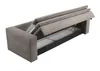 A sofa bed with its mattress partially extended, revealing the storage compartment underneath. Produktbild-Vorschau