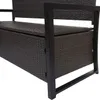 Close-up view of a brown poly-rattan storage bench with black metal frame. Náhled obrázku produktu