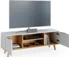 A modern TV stand with a television and electronic devices on it, set against a white background. Náhľad obrázku produktu