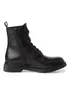 A black leather combat boot is shown against a white background. Produktbild-Vorschau