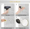 A four-panel instructional graphic showing how to mount a mirror. Produktbild-Vorschau