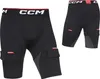 Two views of black CCM compression shorts with red trim and gray accents. Náhled obrázku produktu