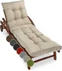 A chaise lounge cushion in ecru color, displayed on a wooden chaise lounge. Several color swatches are shown on the left side of the image. Produktbild-Vorschau