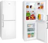 A white Amica refrigerator with its door open, showing the interior contents. Produktbild-Vorschau
