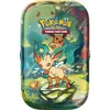 A Pokemon trading card game mini tin box with artwork featuring Leafeon and Eevee in a forest setting. Voir les images du produit